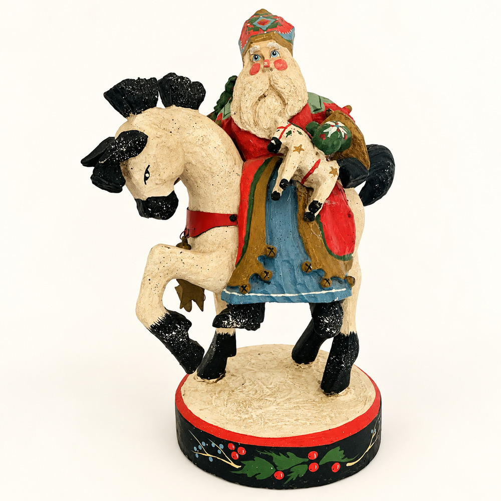 House of Hatten Santa on Horse 13" Figurine 1992 Folk Art Christmas